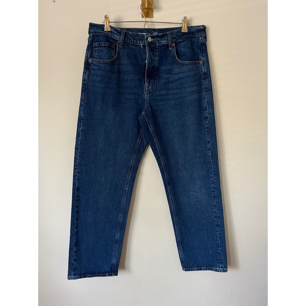 Old Navy Slouchy Straight Leg Jeans Womens 10 Dark Wash Mid Rise Button basic